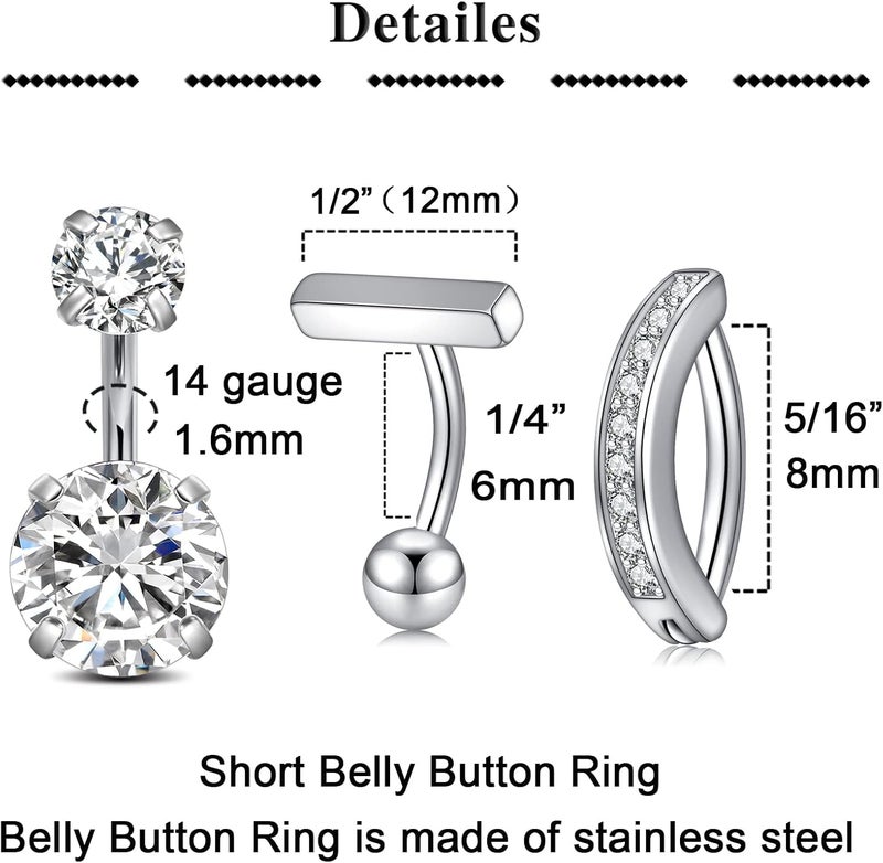 QWALIT Belly Rings - Short Bar Belly Button Rings in Surgical Steel with Opal Stones - 6mm & 10mm - Image 2